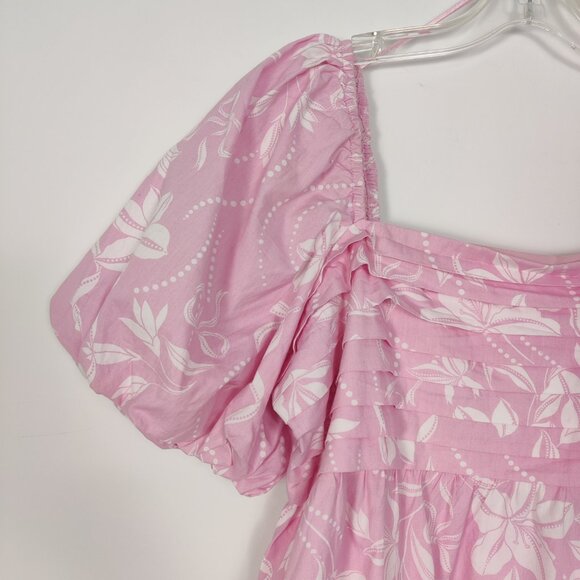 NEW Jessica Simpson Women's Blouse Size XL Cotton Pink White Floral Pleated Airy - Picture 4 of 9